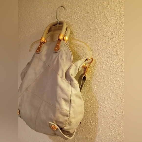 Rough Roses Handbag Dove Gray Satchel/Crossbody w/ Gold tone Hardware - Picture 4 of 16